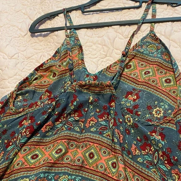 Boho Floral Tiered Maxi Dress in Teal and Rust - Picture 4 of 5